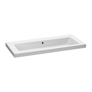 Saniclass Foggia Plan vasque 100x46cm sans trous de robinet avec trop plein et vasque simple marbre minéral Blanc mat