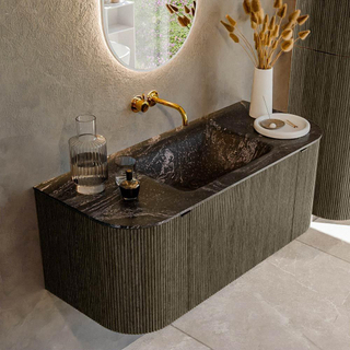 Mondiaz KURVE-DLUX Badkamermeubelset - 110x46x40cm - 1 lade - 2 deuren - wastafel solid surface - midden - zonder kraangat - Shadow