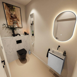 MONDIAZ TURE-DLUX Meuble toilette - 40cm - Plata - EDEN - vasque Opalo - position centrale - sans trou de robinet