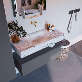 Mondiaz ALAN-DLUX Ensemble de meuble - 100cm - meuble Plata mat - 1 tiroir - Lavabo Cloud Glace suspendu - vasque Centre - 0 trous de robinet