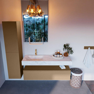 Mondiaz ALAN-DLUX Ensemble de meuble - 130cm - meuble Oro mat - 1 tiroir - Lavabo Cloud Opalo suspendu - vasque Gauche - 1 trou de robinet