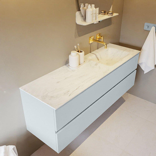 Mondiaz VICA-DLUX ensemble de meuble de salle de bain - 150cm - meuble sous-vasque argile - 2 tiroirs - lavabo encastré nuage droite - sans trous de robinet - version haute 60cm - opalo