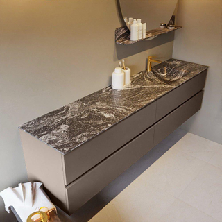 Mondiaz VICA-DLUX ensemble de meuble de salle de bain - 200cm - meuble sous-vasque fumée - 4 tiroirs - lavabo encastré nuage droite - 1 trou de robinet - version haute 60cm - lave