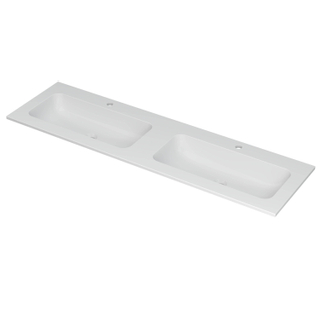 INK Aspekt lavabo - 160x45x1.5cm - 2 lavabos - 2 trous de robinet - porcelaine blanche mate DESTOCKAGE