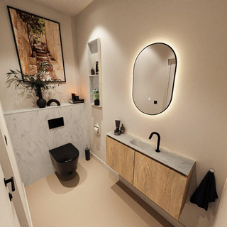 MONDIAZ TURE-DLUX Meuble toilette - 100cm - Washed Oak - EDEN - vasque Opalo - position centrale - 1 trou de robinet