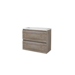 Basic-Line Start 39 ensemble de meubles de salle de bain 80x39cm sans poignée 2 tiroirs vasque acrylique 0 trous de robinetterie mfc scotch oak