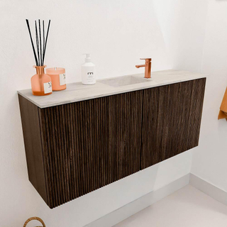 Mondiaz JOYA-DLUX 90cm toiletmeubel - kleur Walnut - Wastafel FAYE positie Midden 1 kraangat kleur Ostra.