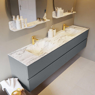 Mondiaz VICA-DLUX ensemble de meuble de salle de bain - 200cm - meuble sous-vasque plata - 4 tiroirs - lavabo encastré cloud double - 2 trous de robinet - version haute de 60cm - glace