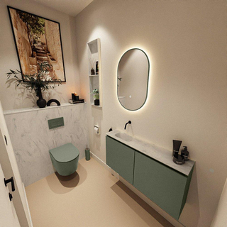MONDIAZ TURE-DLUX Meuble toilette - 100cm - Army - EDEN - vasque Opalo - position gauche - sans trou de robinet