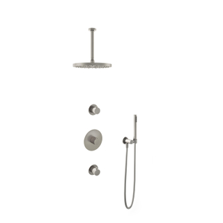 Hotbath Buddy IBS Regendoucheset - 30cm plafondarm - 30cm ronde hoofddouche - staafhanddouche - geborsteld nikkel