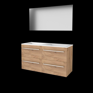 Basic-Line Basic 46 ensemble de meubles de salle de bain 120x46cm avec poignées 4 tiroirs vasque acrylique 0 trous de robinetterie miroir mfc whisky oak