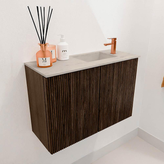 Mondiaz JOYA-DLUX 60cm toiletmeubel - kleur Walnut - Wastafel FAYE positie Rechts 1 kraangat kleur Opalo.