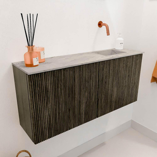 Mondiaz JOYA-DLUX Meuble de salle de bains 90cm - couleur Shadow - Vasque FAYE position Droite Sans trou de robinet couleur Glace