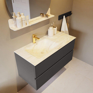 Mondiaz VICA-DLUX Ensemble de meuble de salle de bain - 100cm - meuble sous-vasque gris foncé - 2 tiroirs - lavabo encastré cloud gauche - 1 trou de robinet - version haute de 60cm - ostra