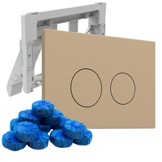 FugaFlow Eccelente Plaque de commande Press avec support pour blocs WC - pour réservoir encastré Geberit UP320 - double chasse - boutons ronds - plastique - incluant 12 blocs WC - taupe