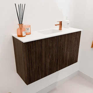 Mondiaz JOYA 70cm toiletmeubel - kleur Walnut - Wastafel FAYE positie Midden 1 kraangat kleur Talc.
