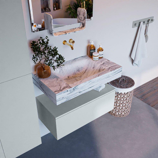 Mondiaz ALAN-DLUX Ensemble de meuble - 80cm - meuble Clay mat - 1 tiroir - Lavabo Cloud Glace suspendu - vasque Centre - 0 trous de robinet