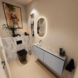MONDIAZ TURE-DLUX Meuble toilette - 120cm - Plata - EDEN - vasque Glace - position gauche - sans trou de robinet