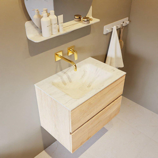 Mondiaz VICA-DLUX Ensemble de meuble de salle de bain - 70cm - meuble sous-vasque chêne blanchi - 2 tiroirs - lavabo encastré cloud milieu - sans trous de robinet - version haute de 60cm - opalo