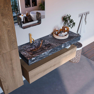 Mondiaz ALAN-DLUX Ensemble de meuble - 130cm - meuble Washed Oak mat - 1 tiroir - Lavabo Cloud Lava suspendu - vasque Gauche - 1 trou de robinet