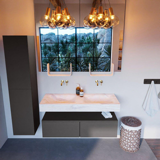 Mondiaz ALAN-DLUX Ensemble de meuble - 120cm - meuble Dark grey mat - 2 tiroirs - Lavabo Cloud Ostra suspendu - vasque gauche et droite - 0 trous de robinet