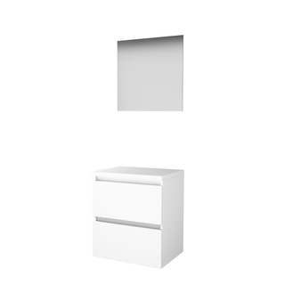 Basic-Line Ultimate 46 ensemble de meubles de salle de bain 60x46cm sans poignée 2 tiroirs plan vasque miroir éclairage mdf laqué blanc glacier