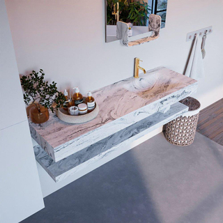 Mondiaz ALAN-DLUX Ensemble de meuble - 150cm - meuble Glace mat - 0 tiroirs - Lavabo Cloud Glace suspendu - vasque Droite - 1 trou de robinet