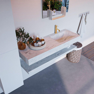 Mondiaz ALAN-DLUX Ensemble de meuble - 130cm - meuble Opalo mat - 0 tiroirs - Lavabo Cloud Opalo suspendu - vasque Droite - 1 trou de robinet