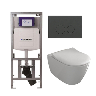 Villeroy & Boch Subway 2.0 Pack WC - réservoir encastré Geberit - à fond creux - WC suspendu - flush direct - plaque de déclenchement mat anthracite - boutons rectangulaires blancs
