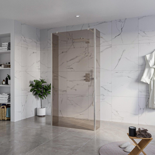 FugaFlow Eccelente Vetro Douche à l'italienne - 100x200cm - verre fumé - anticalcaire - verre de sécurité 8mm - 2 parois latérales 30cm - avec bras muraux et profilés d'angle - Inox brossé