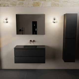 Mondiaz AIVY Ensemble de meuble - 100x45x50cm - 0 trous de robinet - 1 vasque Urban Solid surface - Centre - 2 tiroirs - avec miroir - MDF Urban
