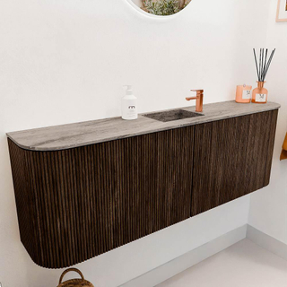 Mondiaz JOYA-DLUX 123.2cm toiletmeubel - ronding links en rechts kleur Walnut - Wastafel FAYE positie Midden 1 kraangat kleur Oza.