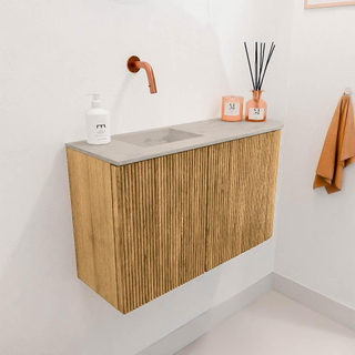 Mondiaz JOYA-DLUX 71.6cm toiletmeubel - ronding rechts kleur Oak - Wastafel FAYE positie Links Zonder kraangat kleur Opalo.