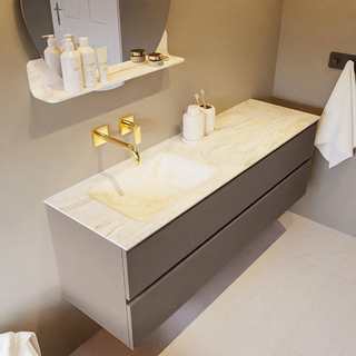 Mondiaz VICA-DLUX ensemble de meuble de salle de bain - 150cm - meuble sous-vasque fumée - 2 tiroirs - lavabo encastré nuage gauche - sans trous de robinet - version haute 60cm - ostra