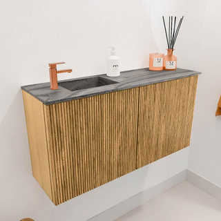 Mondiaz JOYA-DLUX 80cm toiletmeubel - kleur Oak - Wastafel FAYE positie Links 1 kraangat kleur Sombra.