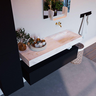 Mondiaz ALAN-DLUX Ensemble de meuble - 130cm - meuble Urban mat - 1 tiroir - Lavabo Cloud Ostra suspendu - vasque Droite - 0 trous de robinet