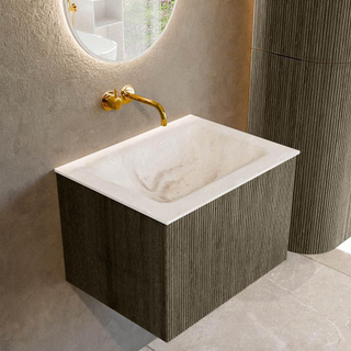 Mondiaz KURVE-DLUX Ensemble de meuble salle de bain - 60x46x40cm - 1 tiroir - lavabo en solid surface - milieu - sans trou de robinet - Shadow
