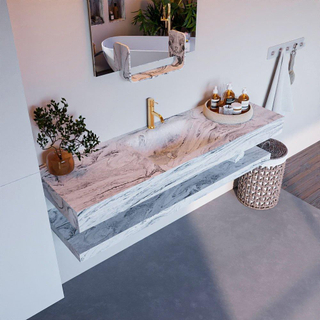 Mondiaz ALAN-DLUX Ensemble de meuble - 150cm - meuble Glace mat - 0 tiroirs - Lavabo Cloud Glace suspendu - vasque Centre - 1 trou de robinet