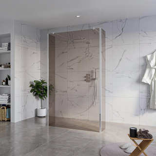 FugaFlow Eccelente Vetro Douche à l'italienne - 120x200cm - verre fumé - anticalcaire - verre de sécurité 8mm - 2 parois latérales 30cm - avec bras muraux et profilés d'angle - Chrome