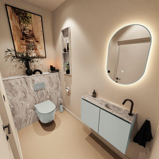 MONDIAZ TURE-DLUX Meuble toilette - 80cm - Greey - EDEN - vasque Glace - position droite - 1 trou de robinet