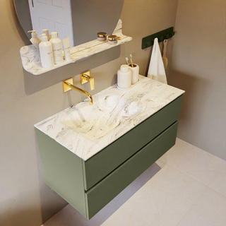 Mondiaz VICA-DLUX Ensemble de meuble de salle de bain - 100cm - meuble sous-vasque armée - 2 tiroirs - lavabo encastré nuage gauche - sans trous de robinet - version haute de 60cm - glace