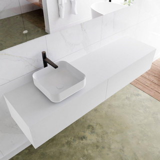 Mondiaz Lagom Meuble salle de bains 170x30.9x45cm Solid Surface Talc 2 tiroirs avec lavabo BINX vasque à poser Gauche 1 trou de robinet