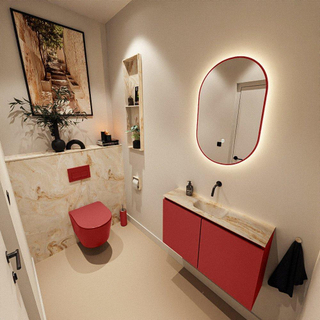 MONDIAZ TURE-DLUX Meuble toilette - 80cm - Fire - EDEN - vasque Frappe - position centrale - sans trou de robinet