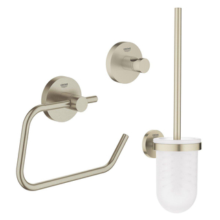 GROHE Essentials Toilet accessoireset 3-delig met toiletborstelhouder, handdoekhaak en toiletrolhouder zonder klep geborsteld Nikkel