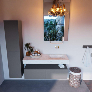 Mondiaz ALAN-DLUX Ensemble de meuble - 120cm - meuble Plata mat - 2 tiroirs - Lavabo Cloud Opalo suspendu - vasque Droite - 0 trous de robinet