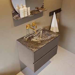 Mondiaz VICA-DLUX ensemble de meuble de salle de bain - 70cm - meuble sous-vasque fumée - 2 tiroirs - lavabo encastré nuage milieu - sans trous de robinet - miroir modèle spot - version XL 60cm haut - lave