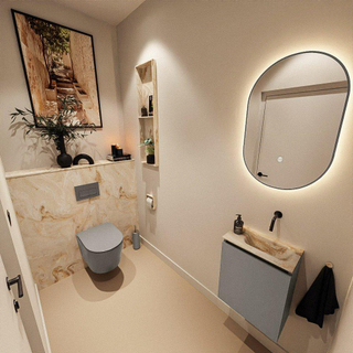 MONDIAZ TURE-DLUX Meuble toilette - 40cm - Smoke - EDEN - vasque Frappe - position droite - sans trou de robinet