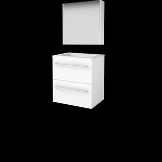 Basic-Line Comfort 46 ensemble de meubles de salle de bain 60x46cm avec poignées 2 tiroirs lavabo acrylique 0 trous de robinetterie armoire de toilette mdf laqué blanc glacier