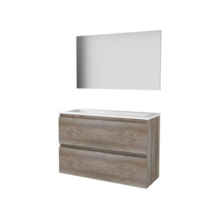 Basic-Line Basic 39 ensemble de meubles de salle de bain 100x39cm sans poignée 2 tiroirs lavabo acrylique 2 trous de robinetterie miroir mfc scotch oak