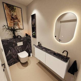MONDIAZ TURE-DLUX Meuble toilette - 120cm - Talc - EDEN - vasque Lava - position droite - 1 trou de robinet